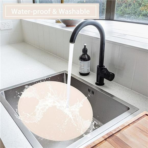 Set of 6 Faux Leather Round Placemats and Coasters, Waterproof - Picture 6 of 6